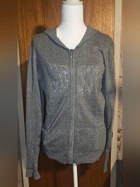 Guess Gray Rhinestone Zip Hoodie